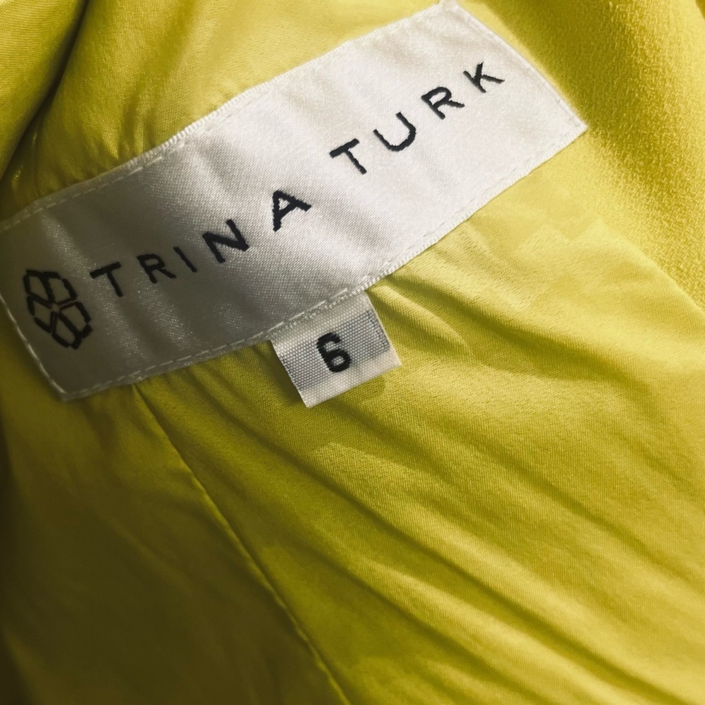 Trina Turk Yellow Blazer Cascade Asymmetric Front One Button Closure Sz 6 - Picture 8 of 10